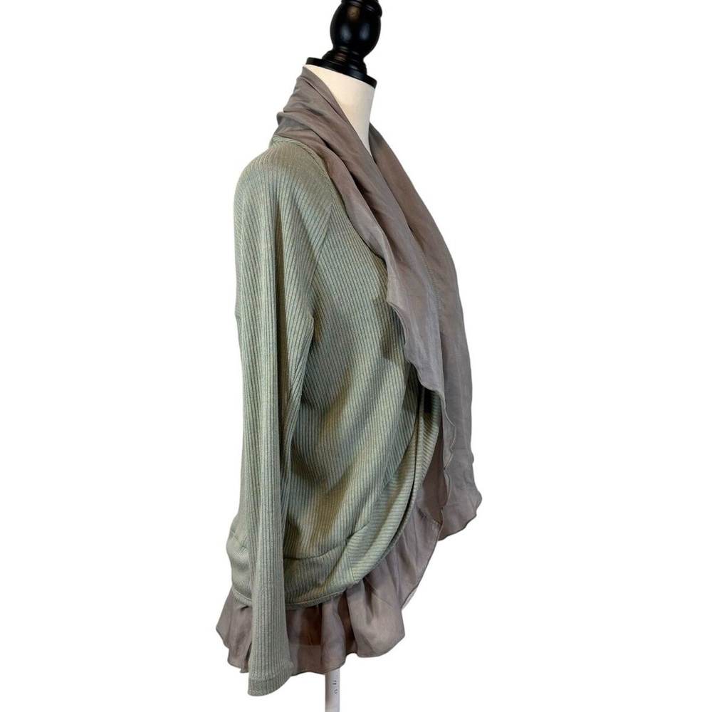 Silk Women's Gray/Green Sweater with Ruffle Hem